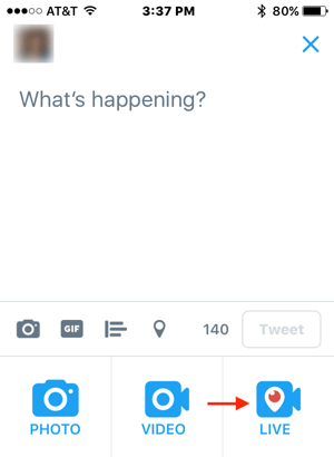 Tap Compose to create a new tweet and then tap the Live icon.