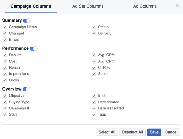 Customize Power Editor to show only the metrics that matter to your business.