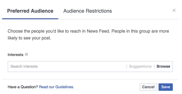 Add interest tags that reflect the people you'd like to reach with your Facebook post.