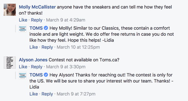 When Facebook fans leave comments on your posts, be sure to respond.