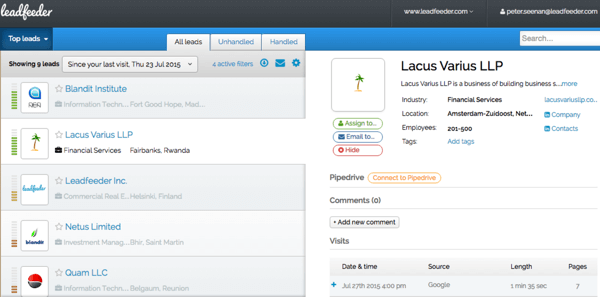 Leader verwendet Ihre Google Analytics-Daten, um Details zu Ihren Website-Besuchern anzuzeigen.