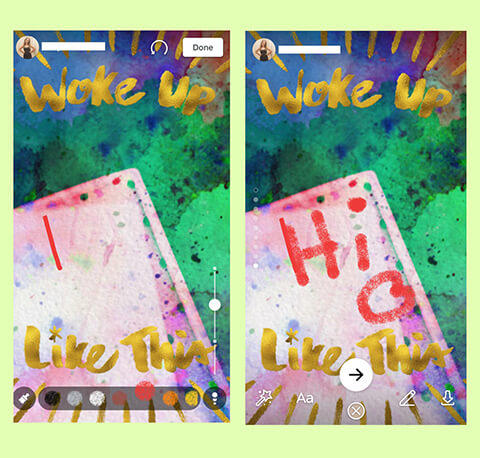 Adding hand-written doodles to a Facebook Story image already overlaid with 2 filters.