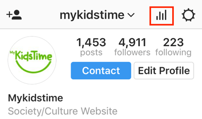 Tap the bar chart icon to access Instagram Insights from the Instagram app.