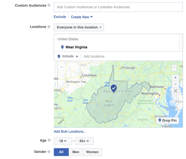 Define the audience you're targeting with your Facebook ad.