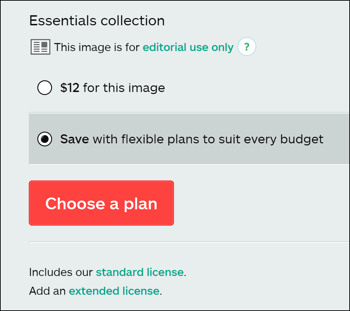 Mit einem Stock Art Service können Sie auswählen, welche Art von Bildlizenz Sie benötigen.