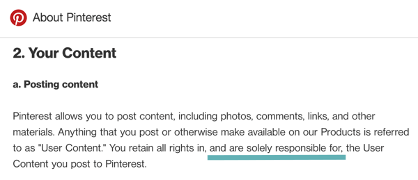 Pinterest terms clearly say that you're responsible for the user content you post.