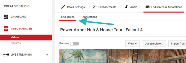 Go to Video Manager > Videos > End Screen & Annotations on YouTube.