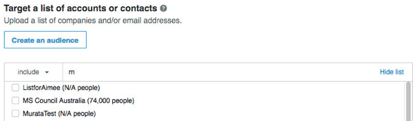 Select the account lists you want to target with your LinkedIn campaign.