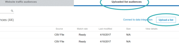 To upload an email list, click Upload a List.