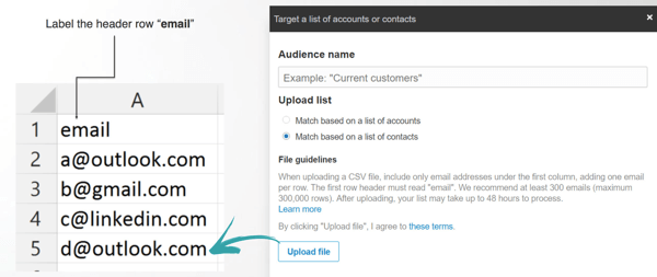 Upload your email list to LinkedIn.