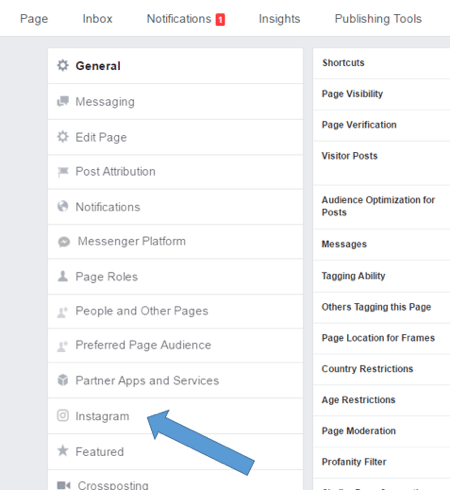 Select Instagram in your Facebook page settings.