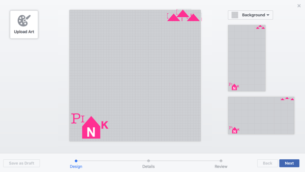 Facebook lets you upload multiple designs onto a single frame and place them individually, which is extremely helpful considering the dual layouts.