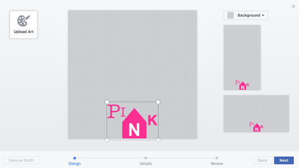 You can drag and drop your designs anywhere in the Facebook frame.