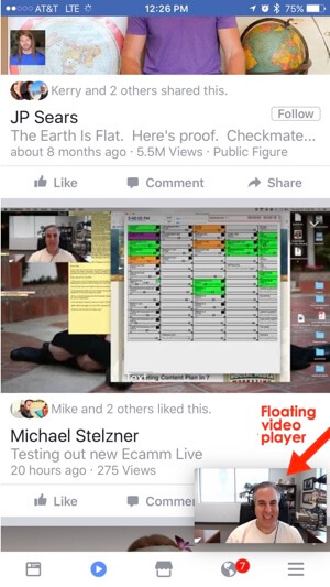 facebook mobile video tab floating video player