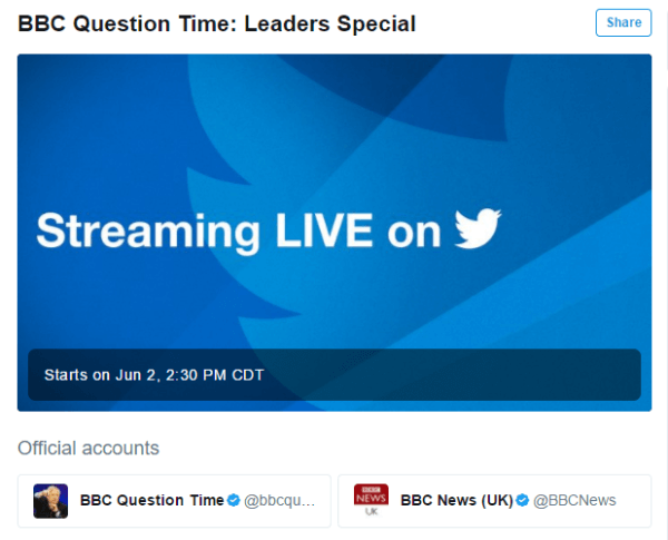 Twitter and the BBC announce first livestreaming partnership.