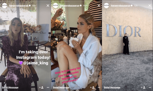 Harper's Bazaar übergab Jaime King ihre Instagram-Geschichte für die Dior Cruise Show.