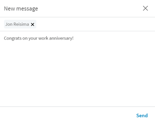 When you click the Say Congrats button, LinkedIn opens a new message with a brief starter.