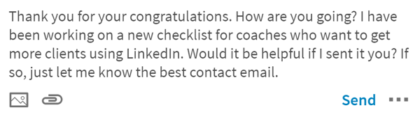 When you exchange congratulations, you can share an offer with your connection.