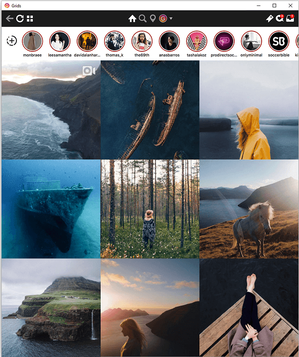 Grids mirrors the Instagram experience from your phone, and includes the ability to see Stories on your desktop.