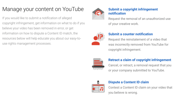 YouTube has takedown procedures you can follow if someone infringes on your copyright.