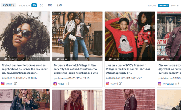 You can also see the brand's most engaging Instagram posts for the past week.