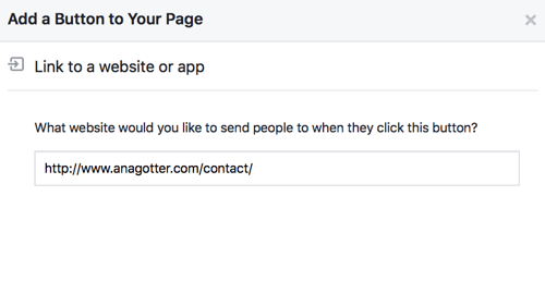 Finish setting up your Facebook CTA button with links or contact information so it's fully functional.