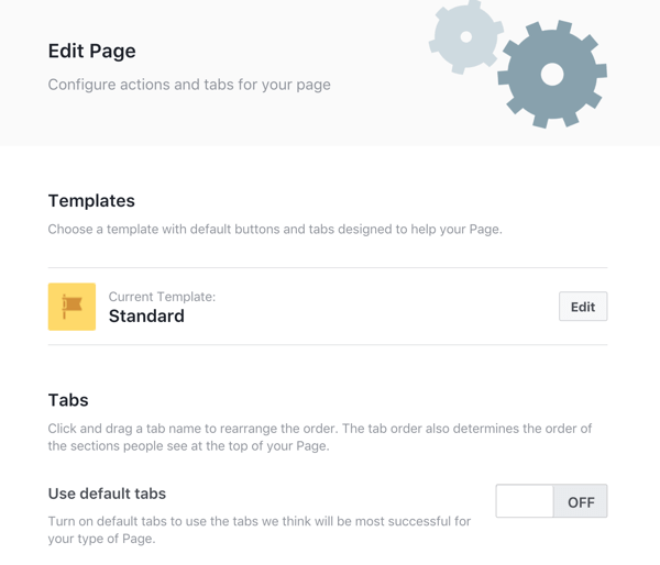 Click the Edit button to change the template of your Facebook page.