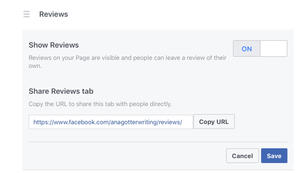 Enable Facebook reviews by selecting On next to Show Reviews.