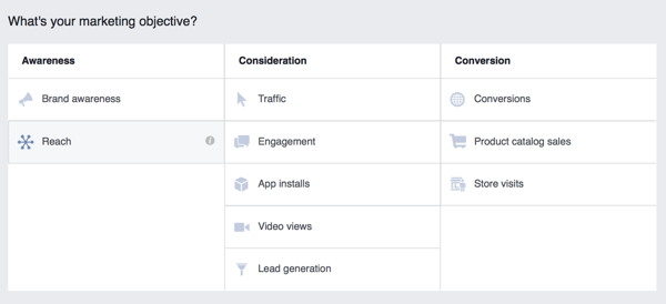 When creating an Instagram story ad, you can choose from the Reach, Traffic, App Installs, Video Views, and Conversions objectives.