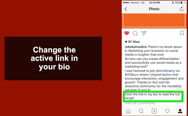 Point readers to your Instagram bio link to read your latest blog post.