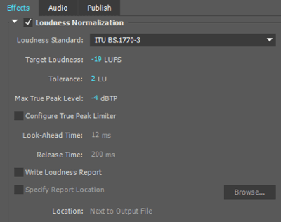 I use these loudness normalization settings when exporting my audio file in Adobe Premiere.