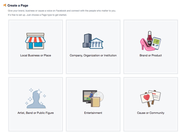 Choose the type for your Facebook Page carefully.