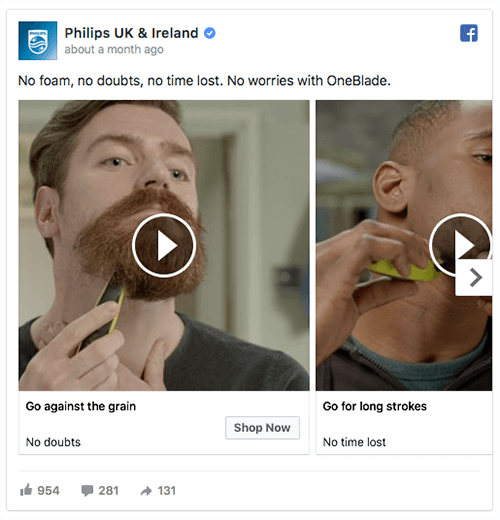 In a video carousel ad, Philips presents several use cases for its product.