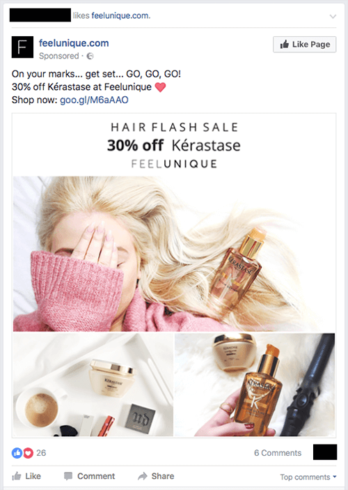 A large image makes this flash sale ad from feelunique.com stand out.