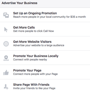 Using a Facebook Page gives you access to a variety of advertising options.