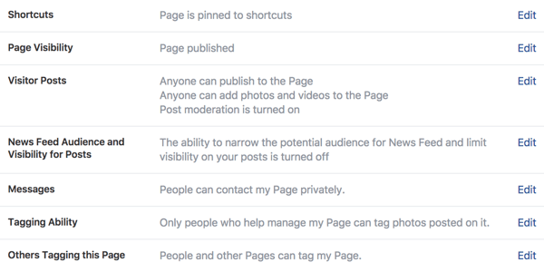 Use the General Settings area to manage control of your new Facebook business page.