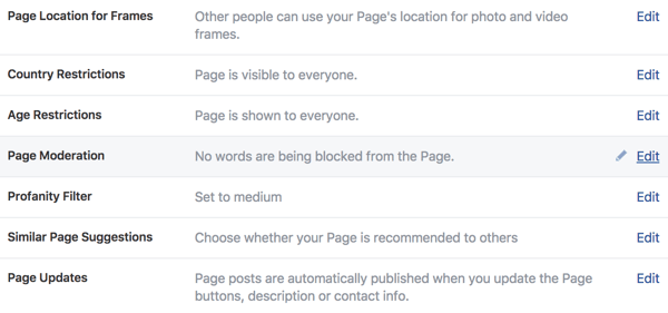 Use the General Settings area to manage control of your new Facebook business page.