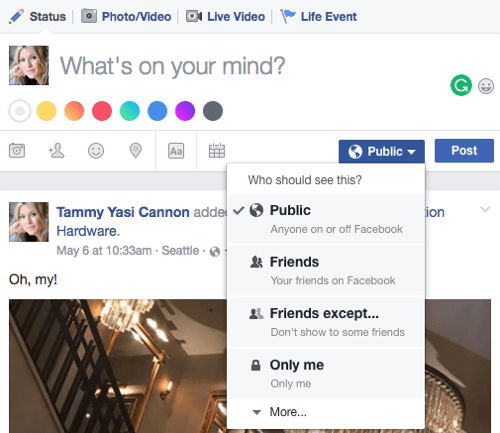 If you're blending your personal and business activities, adjusting post visibility a useful feature.