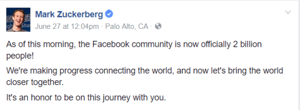 Facebook has surpassed a major milestone of 2 billion monthly active users.