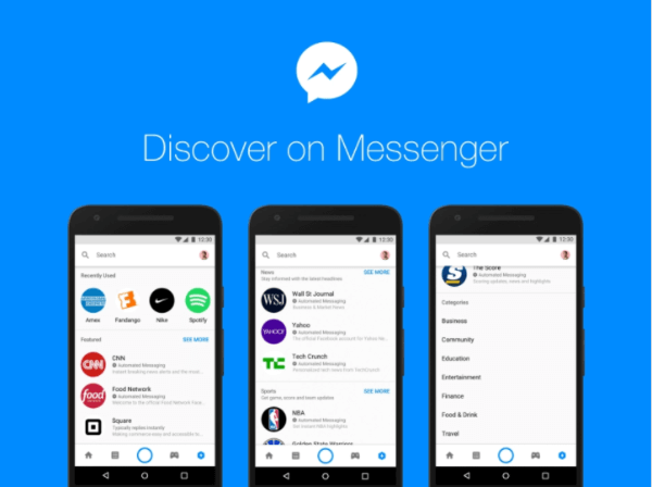 Mit dem neuen Discover-Hub von Facebook innerhalb der Messenger-Plattform können Nutzer Bots und Unternehmen in Messenger durchsuchen und finden.