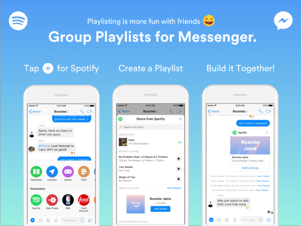 Spotify hat die Funktionalität in seinem Messenger-Bot erweitert, damit Gruppen Wiedergabelisten direkt in der Messenger-App erstellen können.