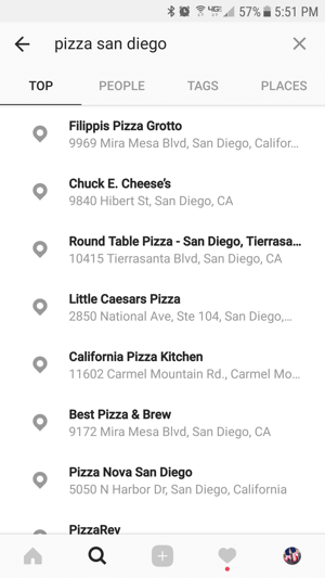 Instagram search results will populate businesses that match the criteria and have a physical location.