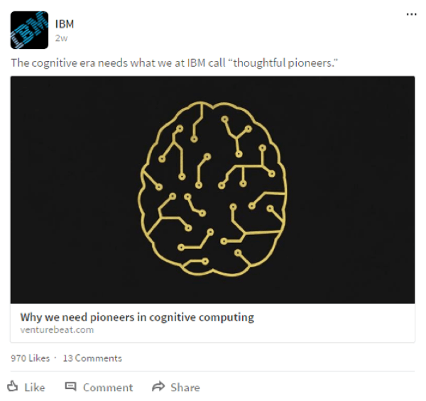 On LinkedIn, IBM shares content from various sources including websites like VentureBeat.