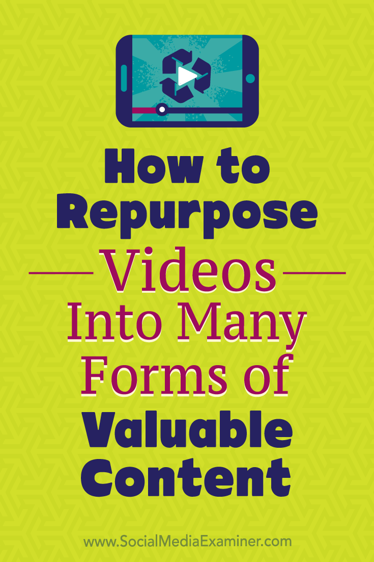 How to Repurpose Videos Into Many Forms of Valuable Content by Ann Smarty on Social Media Examiner.