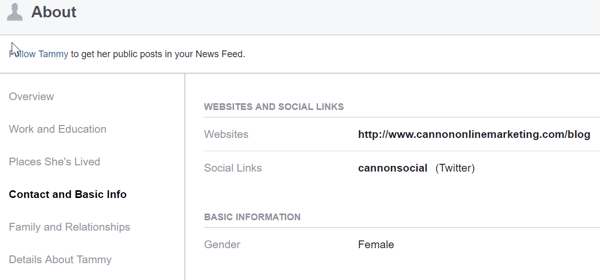 In the About section of your personal Facebook profile, share your business website and links to the social platforms where your business is active.