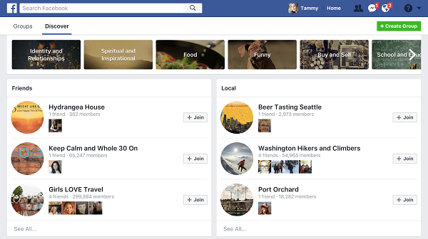Browse the Discover Groups page to find groups that will likely include people matching your target customer.