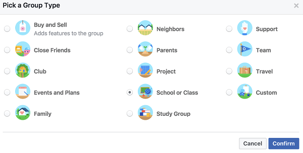 Choose a group type that reflects how you want to be categorized in search.