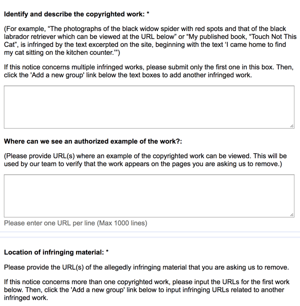 Google asks you to describe and link to your original and the stolen works.