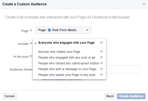 Create custom audiences based on people who interacted with your Facebook page.