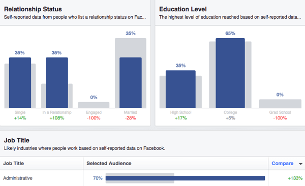 Audience Insights also gives you demographic data about relationship status, education, and job title.